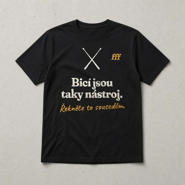 Tričko s hláškou „Bicí jsou taky nástroj. Řekněte to sousedům.“