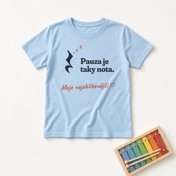 Dětské tričko s hláškou „Pauza je taky nota. Moje nejoblíbenější.“