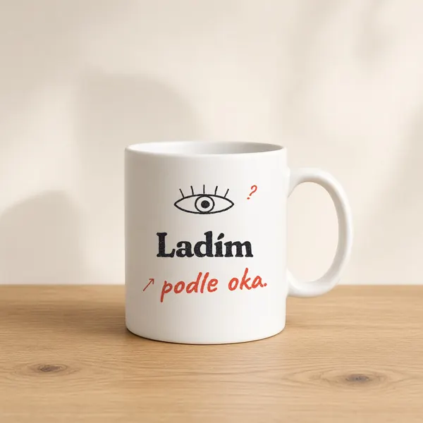 Hrnek s hláškou „Ladím podle oka.“
