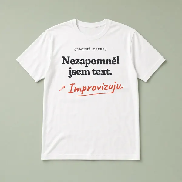 Tričko s hláškou „Nezapomněl jsem text. Improvizuju.“